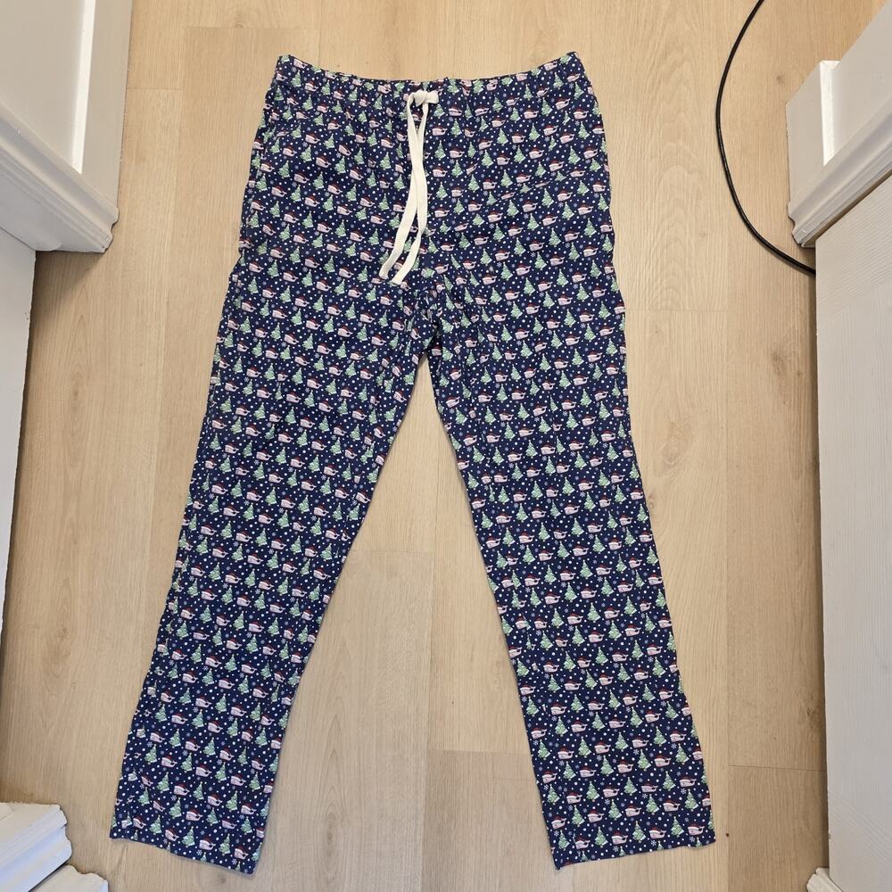 Vineyard‎ Vines Blue Santa Whale Snowflake Print Christmas Pajama Pants Size M